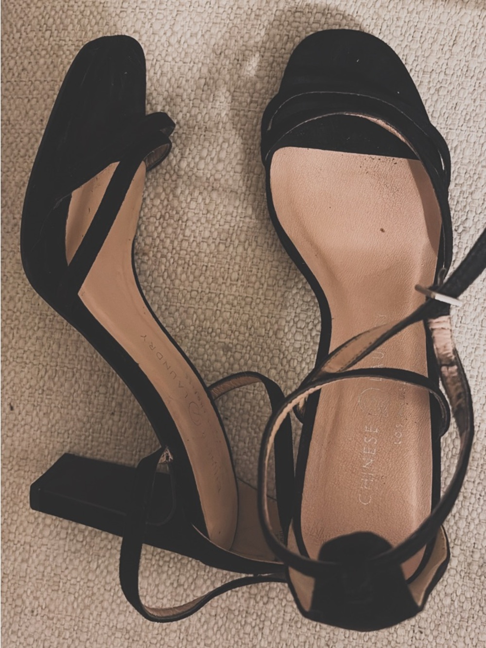 Chinese Laundry Black Ankle-Strap Block Heel Sandals